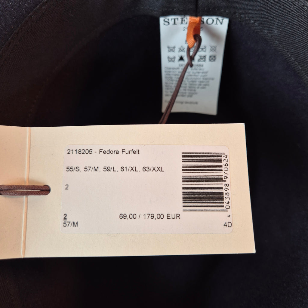 Stetson Classic Fedora - 100% Furfelt - Black & Gold - Size 57