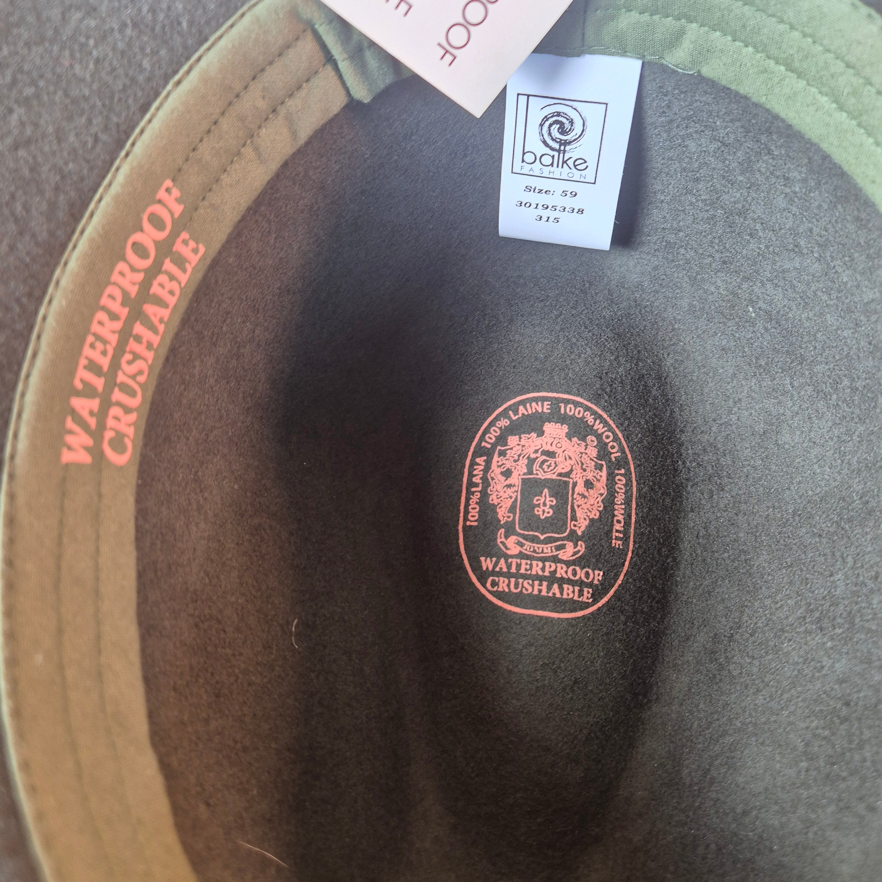 Balke Fashion Traveller Fedora - 100% Woolfelt - Khaki Green - Size 59