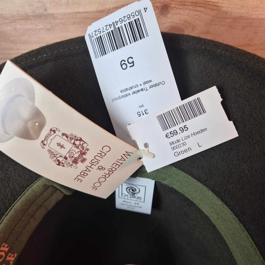 Balke Fashion Traveller Fedora - 100% Woolfelt - Khaki Green - Size 59